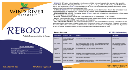 REboot - Pathogen Inhibitor & Livestock Growth Promotant - Wind River Microbes - Organic Microbes and Fertilizers for Plants, Trees, and Animals. Made in the USA.